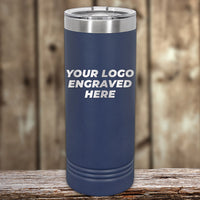 Celebrate with Kodiak Coolers’ 4th of July SALE! Blue insulated tumbler with silver lid, custom logo engraved on the front. Perfect as a promotional gift—$200 minimum order. Blurred wooden background.
