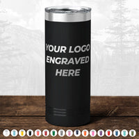 A Kodiak Coolers BLACK FRIDAY SALE custom drinkware tumbler, engraved with your logo, is displayed on wood with a forest background. Multiple color options below make it perfect for promotional gifts or personalized mug needs. No setup fee; 1 side logo included.