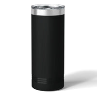 A sleek Kodiak Coolers black 22 oz insulated skinny tumbler with a clear lid and silver rim stands elegantly against a white background, ideal for logo engraving or taking advantage of volume pricing.