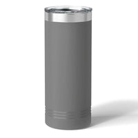 The Kodiak Coolers Custom 22 oz Skinny Tumbler features a tall, gray, insulated design with a clear lid and sleek surface, elegantly laser-engraved with your logo.