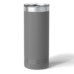 The Kodiak Coolers Custom 22 oz Skinny Tumbler features a tall, gray, insulated design with a clear lid and sleek surface, elegantly laser-engraved with your logo.