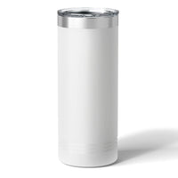 A 22 oz white insulated tumbler by Kodiak Coolers, featuring a laser-engraved logo and transparent lid, stands upright against a plain backdrop.