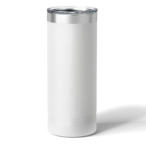 A 22 oz white insulated tumbler by Kodiak Coolers, featuring a laser-engraved logo and transparent lid, stands upright against a plain backdrop.