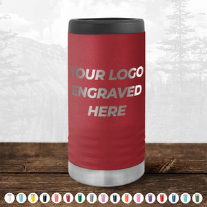 A red Kodiak Coolers Slim Can Cooler that says your Custom Slim Seltzer Can Holder with your Logo or Design Engraved - Special Bulk Wholesale Volume Pricing engraved here.