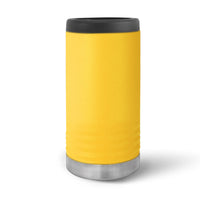 A yellow Kodiak Coolers can cooler with your logo laser engraved on it, named Custom Standard Can Holder with your Logo or Design Engraved - Special Bulk Wholesale Volume Pricing.