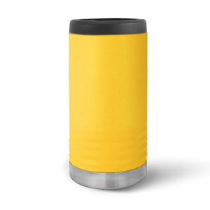 A yellow Kodiak Coolers can cooler with your logo laser engraved on it, named Custom Standard Can Holder with your Logo or Design Engraved - Special Bulk Wholesale Volume Pricing.