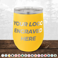 The Kodiak Coolers Custom Drinkware Engraved with your Logo or Design is an ideal promotional gift, available in yellow stainless steel and featuring "YOUR LOGO ENGRAVED HERE" text. Various color options for this personalized drinkware are shown at the bottom of the image. Don't miss out on our HUGE LABOR DAY SALE - ENDS TODAY!
