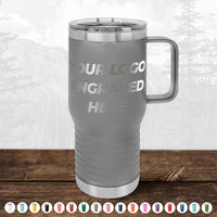 Kodiak Coolers BLACK FRIDAY SALE: Custom insulated travel mug with handle and clear lid, engraved with your logo. No setup fee—1 side logo included. Makes a great promotional gift; color options shown below.