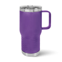 The Kodiak Coolers Custom 20 oz Travel Tumbler features a stainless steel rim, transparent lid, and handle. Perfect for travel, it keeps drinks hot or cold. Personalize with laser engraving and enjoy volume pricing with no minimum order required.
