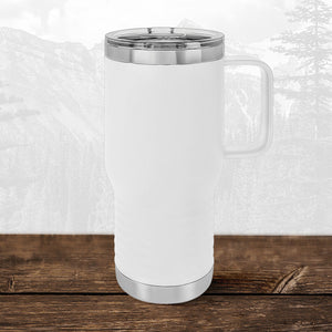 The Kodiak Coolers Wisconsin Luxemburg Casco Spartans 20 oz travel mug features a laser-engraved design, handle, and clear lid—perfect school drinkware for Spartans fans.