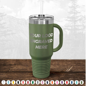 The Kodiak Coolers Custom 40 oz Travel Tumbler features a built-in handle and straw, laser-engraved with your logo. Offered in various colors—grab this unique promo gift during our special Black Friday Sale! LIMITED TIME volume pricing available.