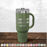 A green Kodiak Coolers Custom Travel Tumbler 40 oz with your custom logo laser-engraved here.