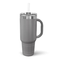 Laser-engraved insulated stainless steel Custom Travel Tumblers 40 oz with your Logo or Design Engraved - Special Bulk Wholesale Pricing displayed on a wooden surface. (Kodiak Coolers)