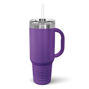 Purple Kodiak Coolers laser-engraved insulated stainless steel travel mug with customizable engraving area displayed on a wooden surface.