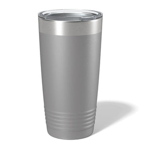 A Kodiak Coolers Custom 20 oz Tumbler, with a matte silver finish and textured grip, stands upright on a white background. It features a clear lid and sleek design, perfect for laser engraved logos or designs, blending style with personalization.