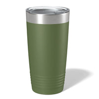 A personalized TODAY ONLY - Hump Day Sale Kodiak Coolers stainless steel tumbler with ribbed grip, displayed with text "your logo engraved here" on a wooden surface against a forest backdrop.