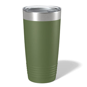A personalized TODAY ONLY - Hump Day Sale Kodiak Coolers stainless steel tumbler with ribbed grip, displayed with text "your logo engraved here" on a wooden surface against a forest backdrop.