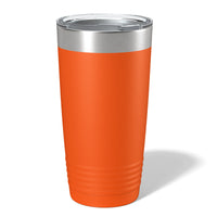 Pink insulated tumbler from Kodiak Coolers with "your logo engraved here" text, displayed on a wooden surface against a forest backdrop, perfect as a promotional gift.