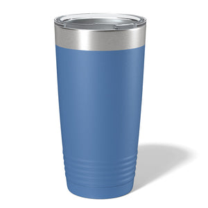 A Kodiak Coolers 20 oz custom tumbler with a laser-engraved design and silver lid stands upright against a plain white background.