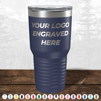 The PRIME BIG DAY DEALS custom drinkware by Kodiak Coolers features your logo laser-etched on a navy blue insulated tumbler with a clear lid. Multiple color options are available, shown along the bottom edge. No setup fees and fast turnaround!.