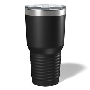 The Kodiak Coolers Custom 30 oz Tumbler features a black insulated design with a ridged grip, clear lid, and laser-engraved personalization.