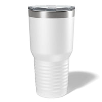 Kodiak Coolers' Custom 30 oz Tumblers feature a large white stainless steel design with a clear lid and grooved lower half, creating an ideal canvas for your laser-engraved logo or design.