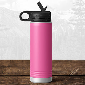 The Kodiak Coolers 20 oz Wisconsin Luxemburg Casco Spartans water bottle features a laser-engraved design, flip top straw, and handle—perfect for Spartans fans on the go.