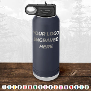 The Kodiak Coolers BLACK FRIDAY SALE features a navy insulated water bottle with black lid, engraved with your logo. No setup fee; 1 side logo included. Great promotional gift. Multiple color options shown below.