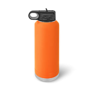 Kodiak Coolers presents a sleek orange 40 oz water bottle with a laser-engraved custom logo or design. Featuring a spill-proof flip-top black cap and silver base, this bottle is ideal for those seeking style and functionality. No minimum order required, plus volume pricing.