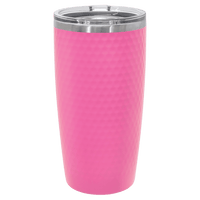 The white golf dimple tumbler from the Golf Course Partner Pack by Kodiak Coolers, featuring "Your Logo Goes Here," is displayed on a wooden surface. This promotional drinkware showcases a grayscale mountainous landscape with trees.