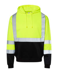 A Kishigo Hi-Vis Hoodie Safety Sweatshirt with reflective stripes.
