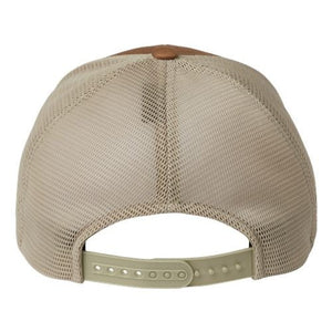 A Flexfit 110 Mesh-Back Trucker Hat with a Snapback closure on a white background.
