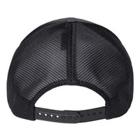 This black mesh trucker hat features a Permacurv® visor and Snapback closure, Flexfit 110 Mesh-Back Trucker Hat - Custom Leather Patch Hat.