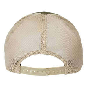 A Flexfit 110 Mesh-Back Trucker Hat with a mesh back and Permacurv® visor.