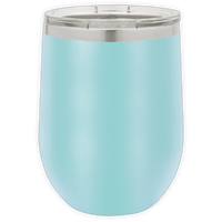 The Kodiak Coolers BLANK ITEM - Insulated 12 oz Wine Cup in light blue features a clear plastic lid, ideal for personalized mugs or unique promotional gifts, shown on a white background.