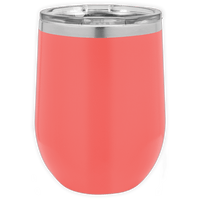 The Kodiak Coolers Insulated 12 oz Wine Cup is a stainless steel tumbler with a coral finish and clear lid—ideal as a promotional gift or personalized mug featuring your custom logo.