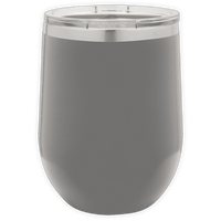 The Kodiak Coolers BLANK ITEM - Insulated 12 oz Wine Cup features gray stainless steel and a clear plastic lid—ideal for promotional gifts or custom logo mugs to stylishly showcase your brand.