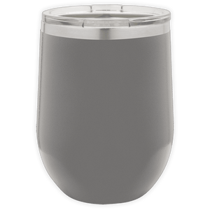The Kodiak Coolers BLANK ITEM - Insulated 12 oz Wine Cup features gray stainless steel and a clear plastic lid—ideal for promotional gifts or custom logo mugs to stylishly showcase your brand.