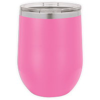 The BLANK ITEM - Insulated 12 oz Wine Cup by Kodiak Coolers is a pink stainless steel tumbler with a clear lid, perfect for personalized mugs or promotional gifts, shown against a white background.