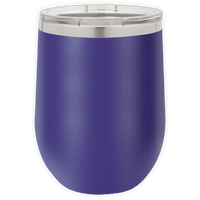 The BLANK ITEM - Insulated 12 oz Wine Cup by Kodiak Coolers is a blue stainless steel tumbler with a clear plastic lid, ideal for custom logo mugs or promotional gifts, displayed against a white background.