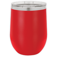 The Kodiak Coolers BLANK ITEM - Insulated 12 oz Wine Cup, a stainless steel red tumbler with a clear plastic lid, ideal for personalized or custom logo mugs, is displayed against a white background.