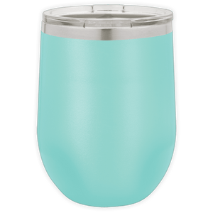 The BLANK ITEM - Insulated 12 oz Wine Cup by Kodiak Coolers is a turquoise stainless steel tumbler with a clear plastic lid, ideal for promotional gifts or custom logo mugs, shown on a white background.