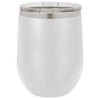 The Kodiak Coolers BLANK ITEM - Insulated 12 oz Wine Cup is a white stainless steel tumbler with a clear lid, ideal for use as personalized mugs or custom logo mugs, shown against a plain background.
