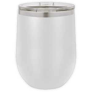 The Kodiak Coolers BLANK ITEM - Insulated 12 oz Wine Cup is a white stainless steel tumbler with a clear lid, ideal for use as personalized mugs or custom logo mugs, shown against a plain background.