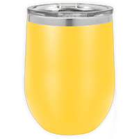 A yellow Kodiak Coolers BLANK ITEM - Insulated 12 oz Wine Cup with a clear lid is shown on a white background—perfect for stylish promotional gifts or as a custom logo/personalized mug.