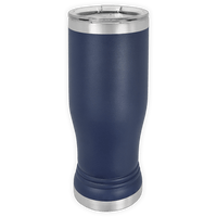 The BLANK ITEM - 14 oz Insulated Pilsner Glass by Kodiak Coolers is a navy blue, stainless steel tumbler with a clear plastic lid—great for custom mugs or logo promotional gifts—shown upright against a white background.