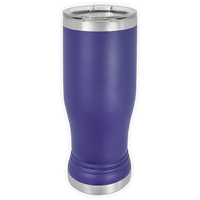 The Kodiak Coolers BLANK ITEM - 14 oz Insulated Pilsner Glass is a tall, purple tumbler with a clear lid and stainless steel base and rim—ideal for logo promotions, shown on a plain white background.