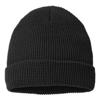 A black Richardson 146R Waffle Cuffed Beanie on a white background.