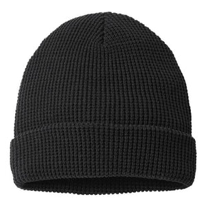 A black Richardson 146R Waffle Cuffed Beanie on a white background.