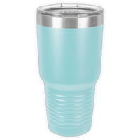 The Kodiak Coolers BLANK ITEM - Insulated 30 oz Tumbler features light blue stainless steel, a clear plastic lid, and a ribbed grip—ideal for personalized or custom mugs to display your unique style wherever you go.